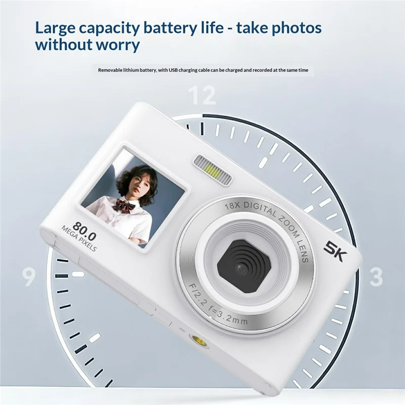 C6S 5K Video Recorder 18X Digital Zoom Dual Screen Digital Camera with LED Fill Light (without TF Card) - White