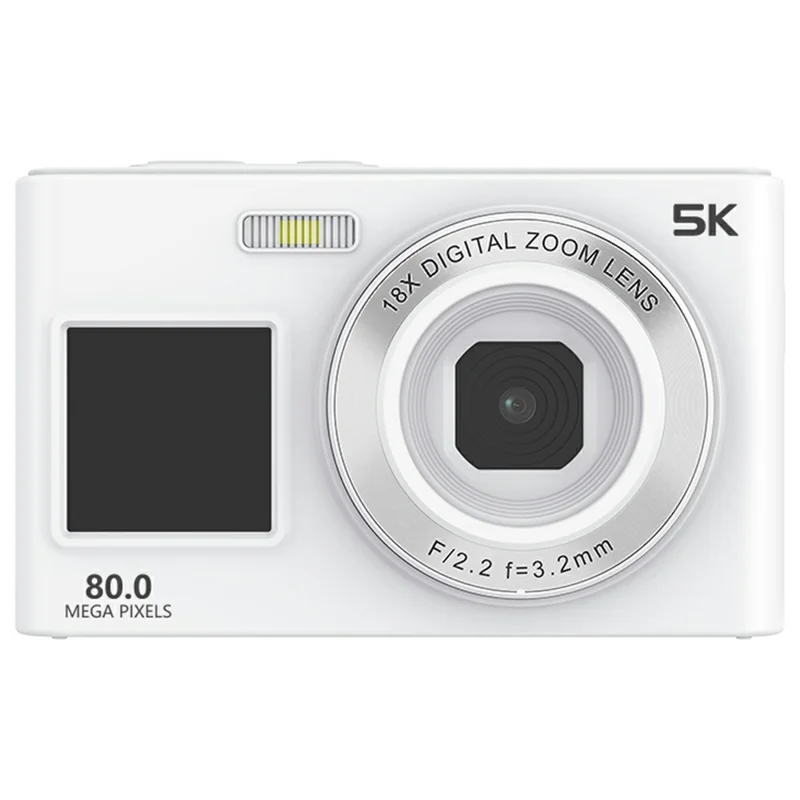 C6S 5K Video Recorder 18X Digital Zoom Dual Screen Digital Camera with LED Fill Light (without TF Card) - White