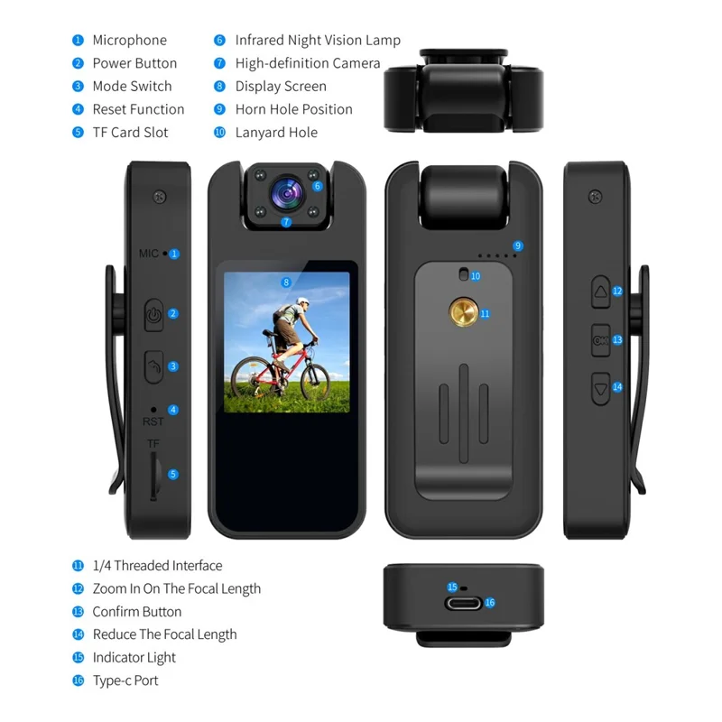 4K Action Camera with 180 Degree Rotating Lens Anti Shake Night Vision HD Video Recorder (without TF Card) - Black