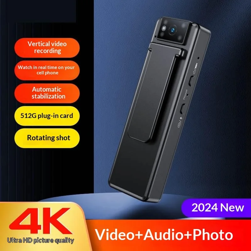 Cámara mini inalámbrica M15 4K HD WiFi con visión nocturna, grabadora de video tipo pinza - Negro