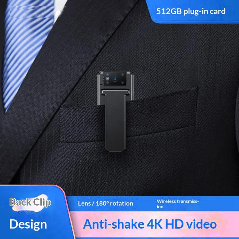 Cámara mini inalámbrica M15 4K HD WiFi con visión nocturna, grabadora de video tipo pinza - Negro