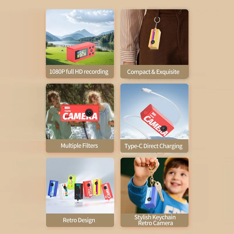 X7 0.96 Inch IPS Screen Retro Thumb Camera 1080P Full HD Recording Mini Digital Camera - Red