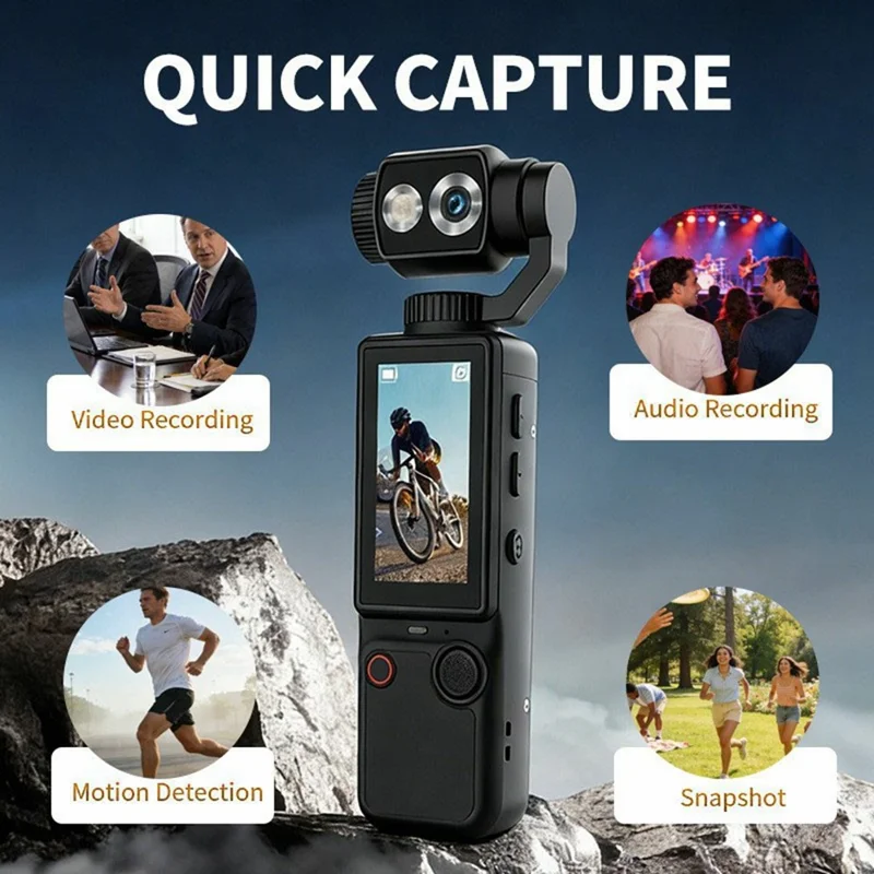Q8 Action Camera 4K Video Recording 180 Degree Rotating Lens Auto Focus Mini Handheld Sports Cam (without Memory Card) - Black