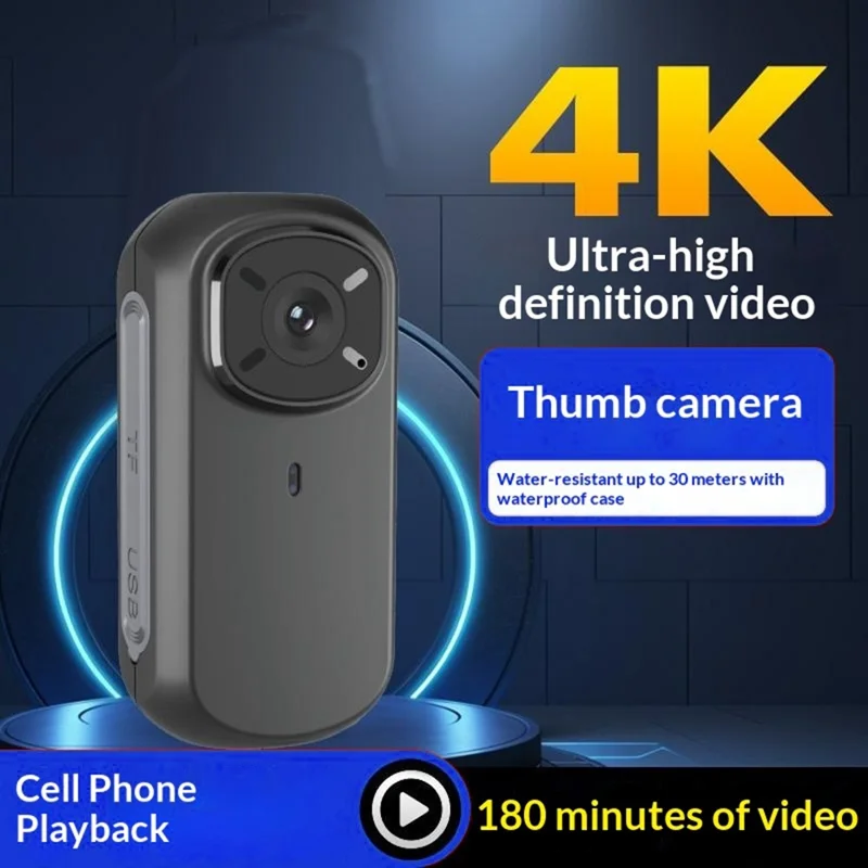 M31 4K Action Camera Outdoor Portable Thumb Camera Magnetic Charging 4K HD Pet Vlogger - Black