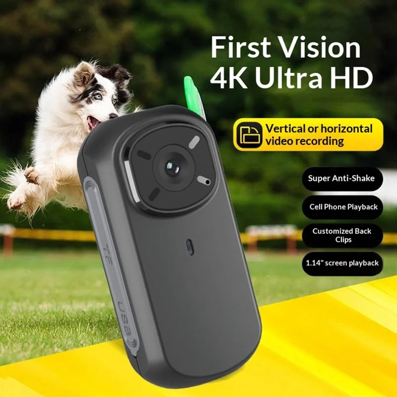 M31 4K Action Camera Outdoor Portable Thumb Camera Magnetic Charging 4K HD Pet Vlogger - Black