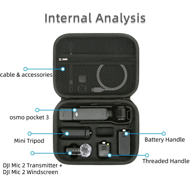 For DJI Osmo Pocket 3 PU Leather Carrying Case with Top Handle Action Camera Portable Storage Bag - Black