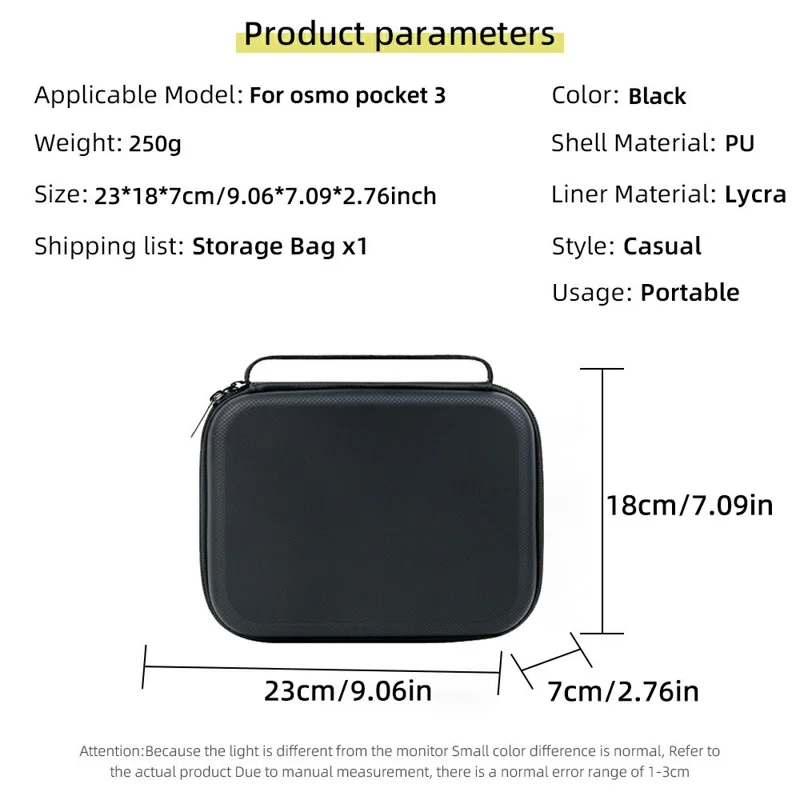 For DJI Osmo Pocket 3 PU Leather Carrying Case with Top Handle Action Camera Portable Storage Bag - Black