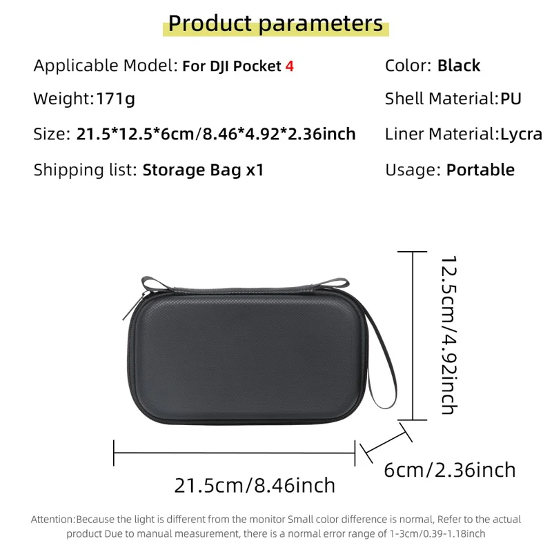 Przenośny futerał na DJI Osmo Pocket 4, torba magazynowa z tworzywa PU, ochronna twarda obudowa - Czarny