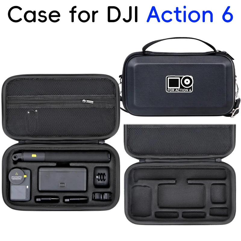 Transporttasche für DJI Osmo Action 6, tragbare Hartschalentasche aus PU-Lycra, wasserdicht, Reisetasche – Schwarz / Logo