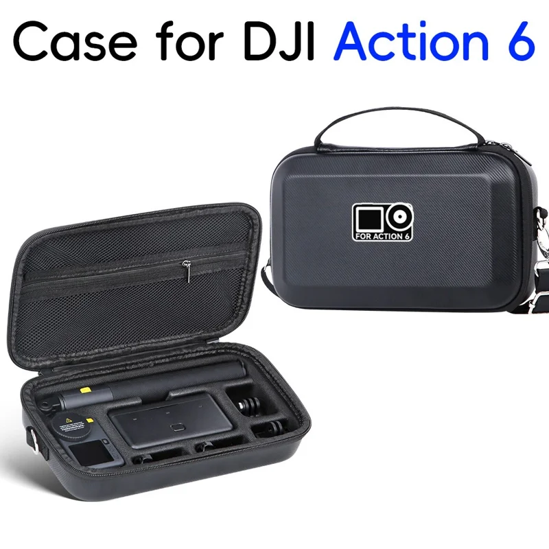 Transporttasche für DJI Osmo Action 6, tragbare Hartschalentasche aus PU-Lycra, wasserdicht, Reisetasche – Schwarz / Logo