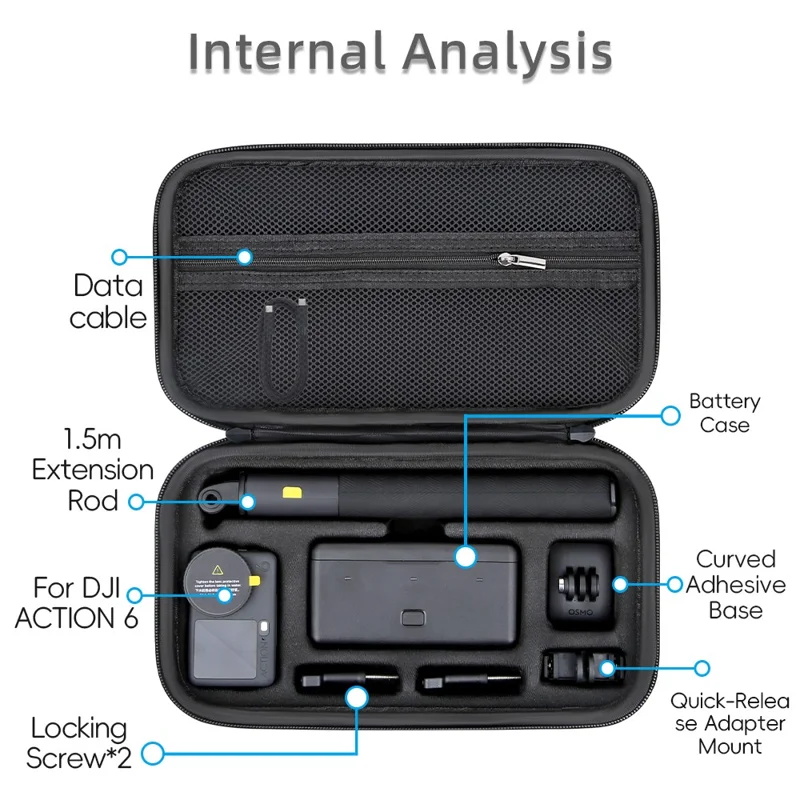 Transporttasche für DJI Osmo Action 6, tragbare Hartschalentasche aus PU-Lycra, wasserdicht, Reisetasche – Schwarz / Logo