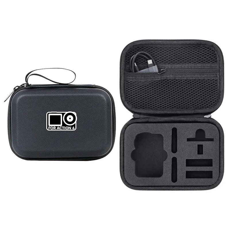 Tragetasche für DJI Osmo Action 6, PU-Leder-Aufbewahrungstasche, tragbare Hartschalen-Schutzhülle – Schwarz / Logo