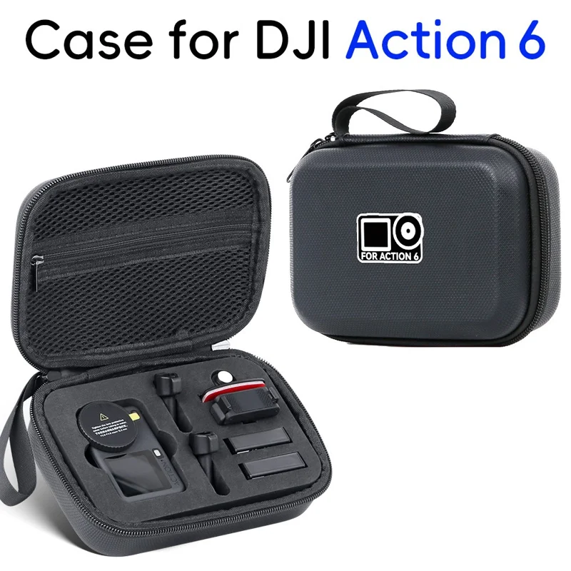 Tragetasche für DJI Osmo Action 6, PU-Leder-Aufbewahrungstasche, tragbare Hartschalen-Schutzhülle – Schwarz / Logo