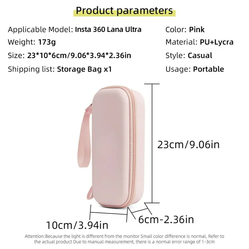 PU Protective Carrying Case for Insta360 Luna Ultra Handheld Gimbal Camera Storage Bag with Shoulder Strap - Pink