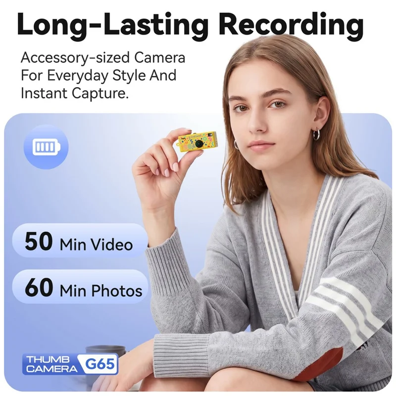 G65 Mini Thumb Camera 1080P HD Pocket Camera 21 Filters LED Flash for Students Outdoor - White