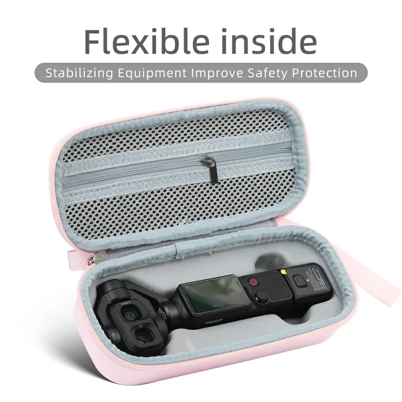For DJI Osmo Pocket 4P Storage Case with Shoulder Strap PU Leather Portable Protective Bag - Pink