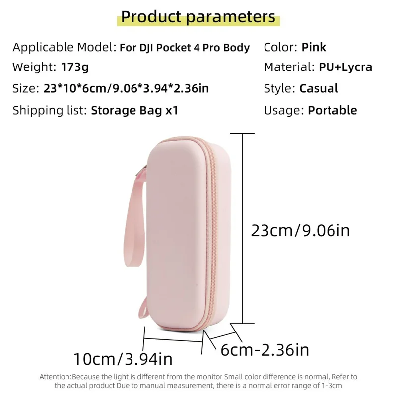 For DJI Osmo Pocket 4P Storage Case with Shoulder Strap PU Leather Portable Protective Bag - Pink