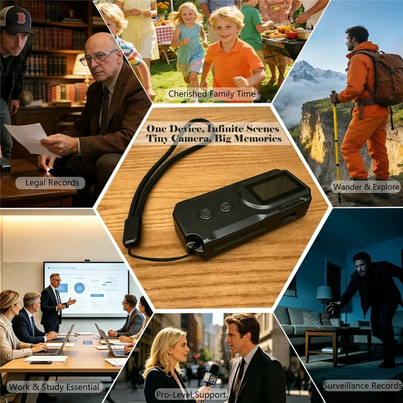 P100 Mini Camera 1080P HD Video Audio Recording Wearable Recorder with Lanyard - Black