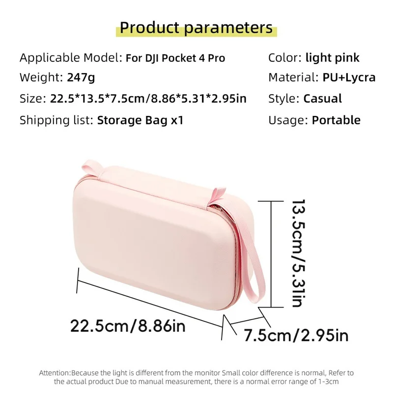 For DJI Osmo Pocket 4P Protective Case PU Lycra EVA Lining Shockproof Anti-Scratch Storage Bag - Pink