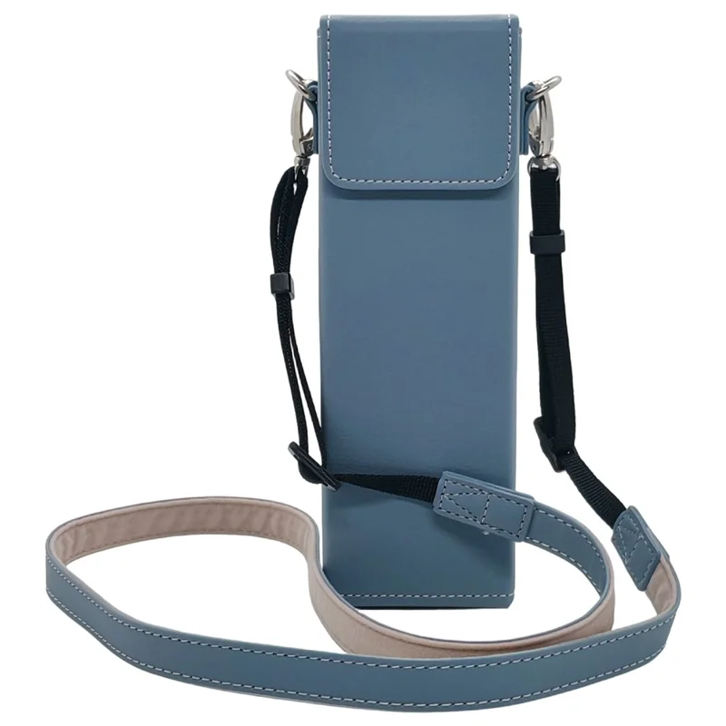 Étui de rangement pour DJI Osmo Pocket 4 / Pocket 3 en cuir synthétique de fine texture, doublure en flanelle, pochette de transport anti-rayures avec bandoulière - Bleu