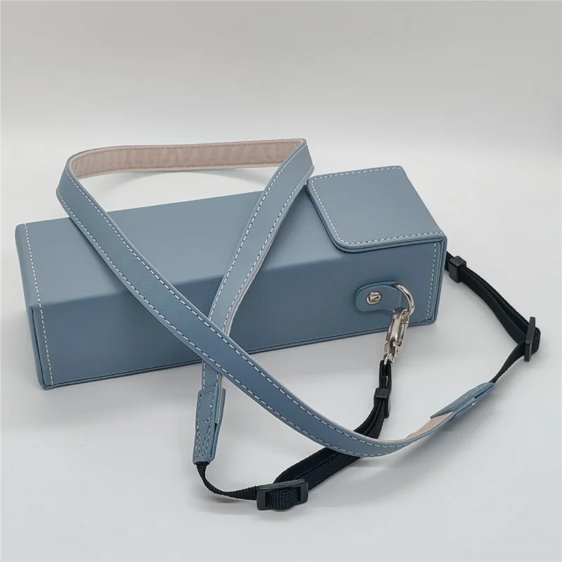 Étui de rangement pour DJI Osmo Pocket 4 / Pocket 3 en cuir synthétique de fine texture, doublure en flanelle, pochette de transport anti-rayures avec bandoulière - Bleu