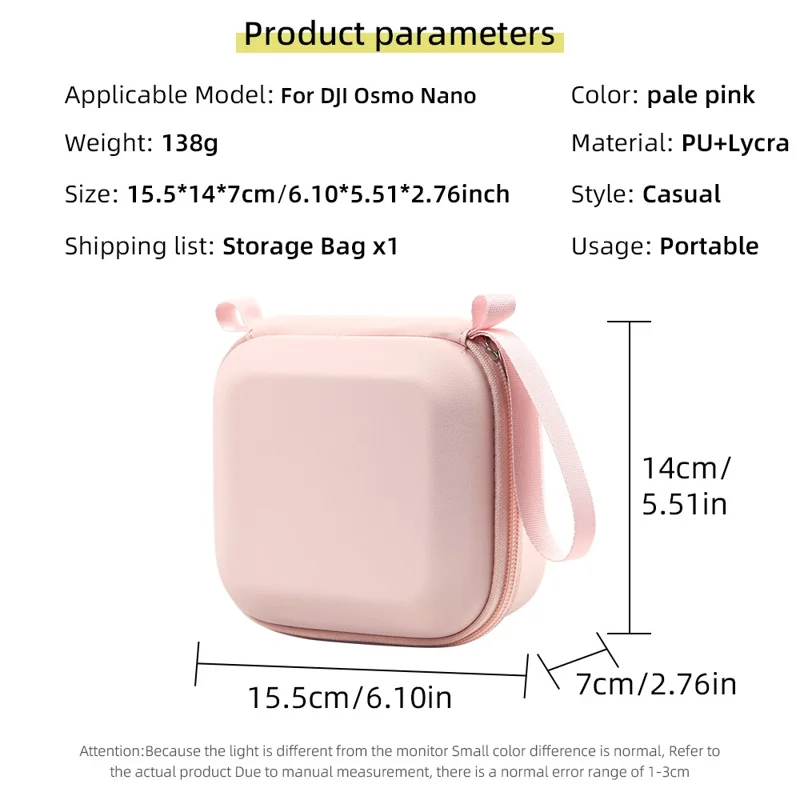 For DJI Osmo Nano Storage Case with Shoulder Strap PU + Lycra Anti-Scratch Portable Protective Bag - Pink