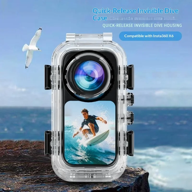 Funda sumergible invisible con sistema de liberación magnética rápida para Insta360 X6 - Transparente, resistente al agua hasta 60 m, compatible con base de liberación magnética