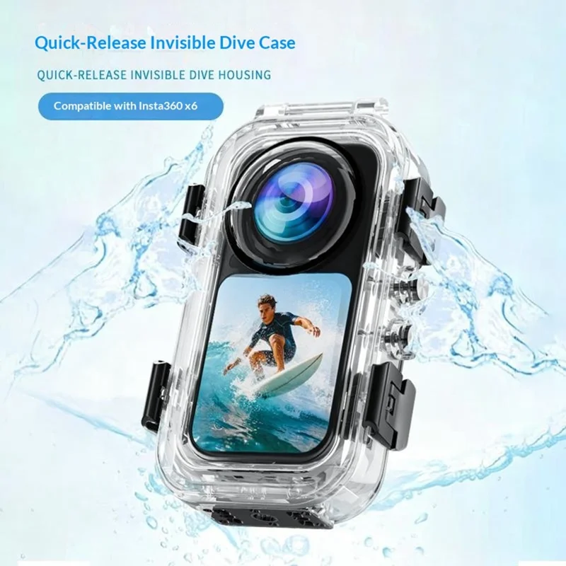 Funda sumergible invisible con sistema de liberación magnética rápida para Insta360 X6 - Transparente, resistente al agua hasta 60 m, compatible con base de liberación magnética