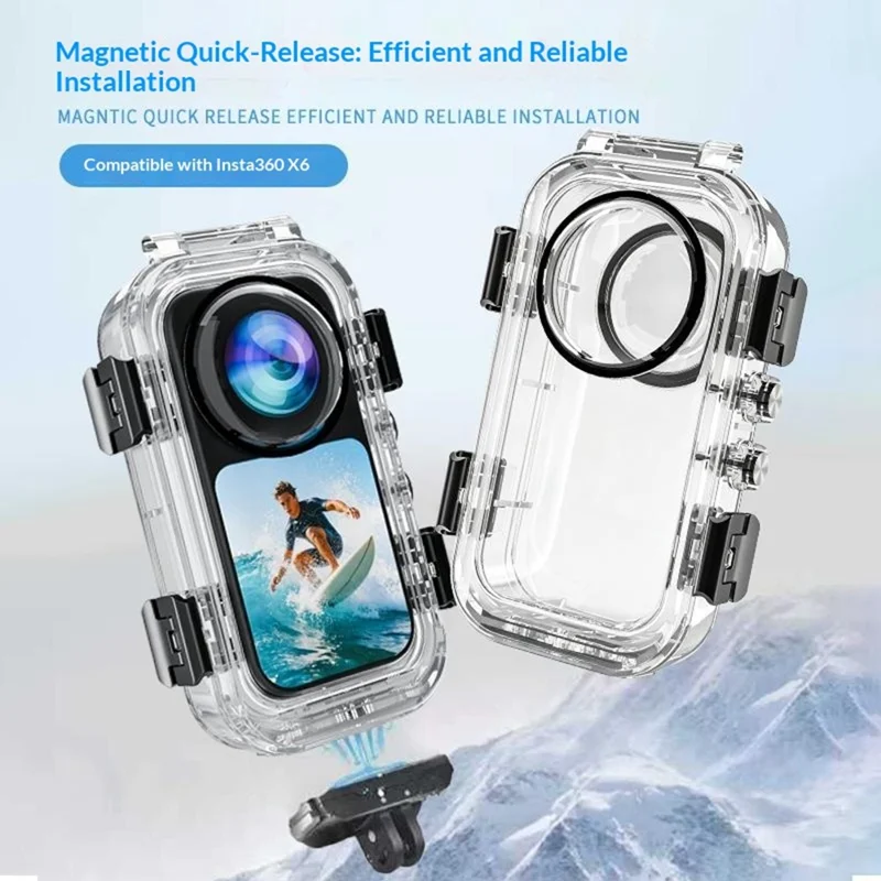 Funda sumergible invisible con sistema de liberación magnética rápida para Insta360 X6 - Transparente, resistente al agua hasta 60 m, compatible con base de liberación magnética