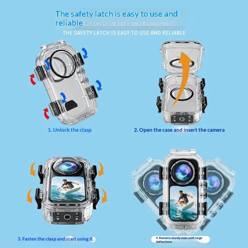 Funda sumergible invisible con sistema de liberación magnética rápida para Insta360 X6 - Transparente, resistente al agua hasta 60 m, compatible con base de liberación magnética