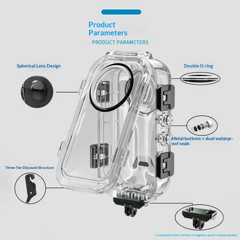 Funda sumergible invisible con sistema de liberación magnética rápida para Insta360 X6 - Transparente, resistente al agua hasta 60 m, compatible con base de liberación magnética