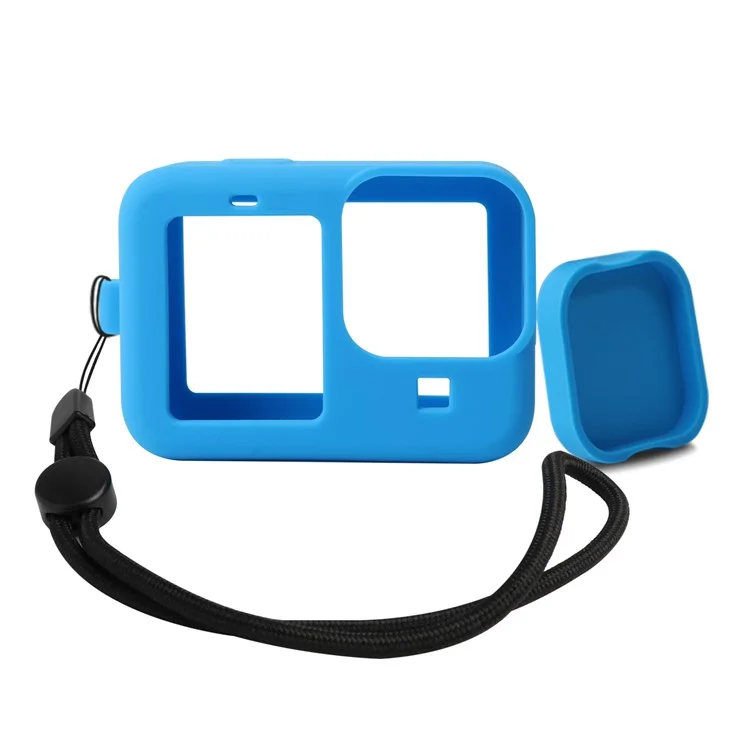 Silicone Camera Protective Case with Lens Cap Cover Anti-lost Rope for GoPro Hero9 - Blue