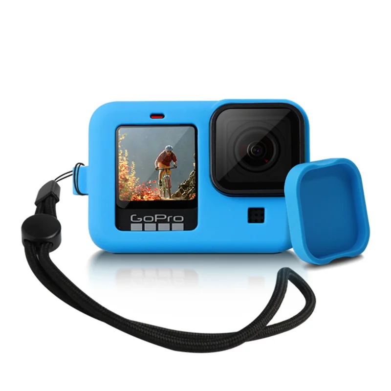 Silicone Camera Protective Case with Lens Cap Cover Anti-lost Rope for GoPro Hero9 - Blue