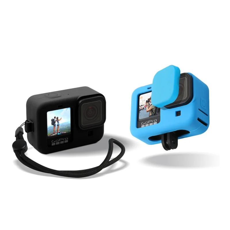 Silicone Camera Protective Case with Lens Cap Cover Anti-lost Rope for GoPro Hero9 - Blue