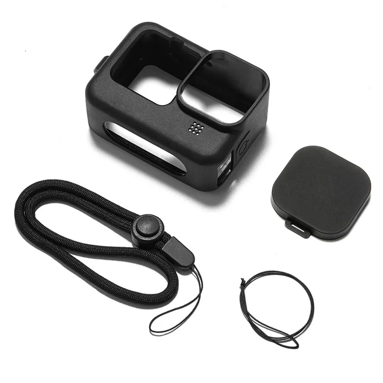 Couvercle De Protection De L'étui De Silicone + Capuchon De Lentille + Lanière Pour GoPro Hero 9 Action Camera - Noir