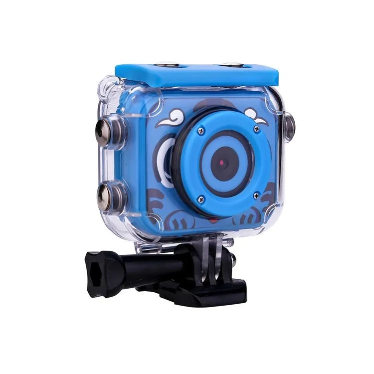 AT-G20G 2 inch LCD Screen Mini Kids Camera 12MP HD Portable Children Camera Camcorder with Build-in Games Waterproof Case (without TF Card) - Blue