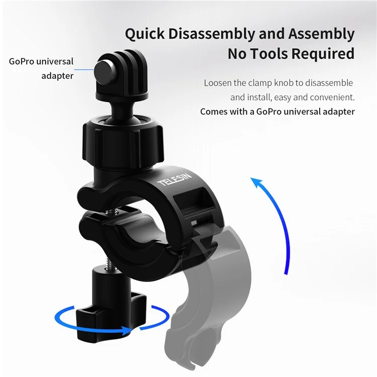 TELESIN DJ-HBM-001 360° Rotation Holder Bike Bicycle Motorcycle Handlebar Mount for GoPro Insta360 Osmo Action Mobile Phone