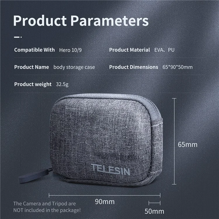 TELESIN GP-CPB-902 Portable Zipper Camera Storage Bag Carrying Pouch for GoPro Hero 9 / 10 / 11