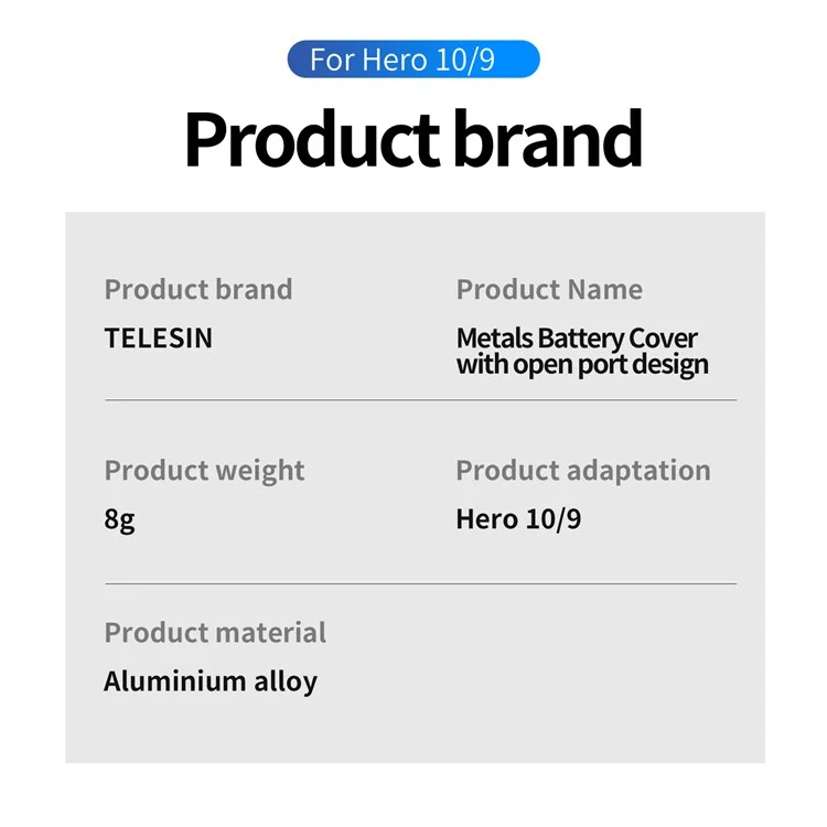 TELESIN GP-CLC-902 Metal Frame Battery Side Cover with Charging Hole for GoPro Hero 9