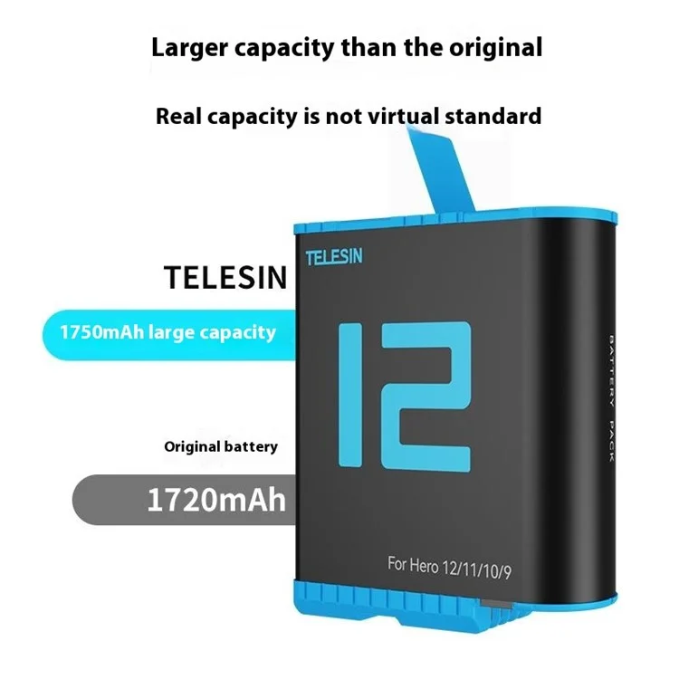 TELESIN GP-BTR-901 1750mAh Li-ion Battery Replacement for GoPro Hero 10/9 Sports Camera