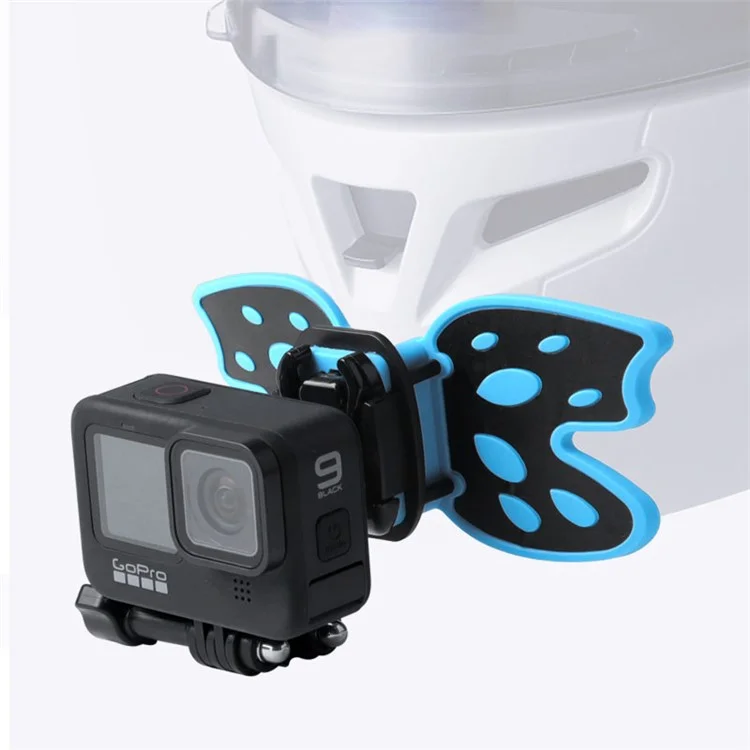 AT1265 Butterfly Design Motorcycle Helmet Chin Mount Holder Foldable Camera Bracket Stand for GoPro Hero - Blue