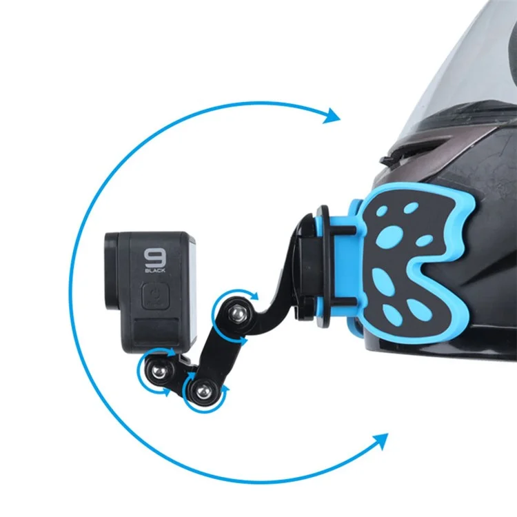 AT1265 Butterfly Design Motorcycle Helmet Chin Mount Holder Foldable Camera Bracket Stand for GoPro Hero - Blue