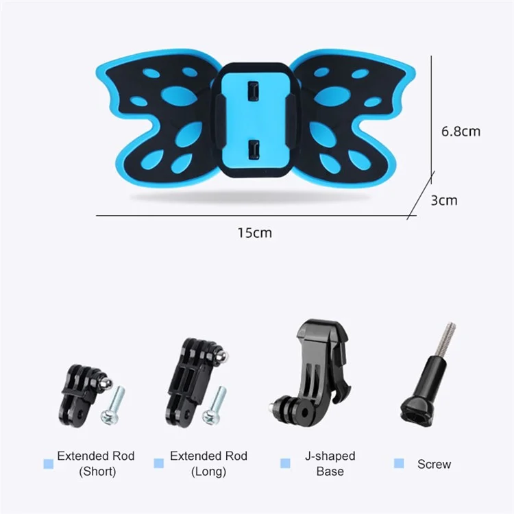 AT1265 Butterfly Design Motorcycle Helmet Chin Mount Holder Foldable Camera Bracket Stand for GoPro Hero - Blue