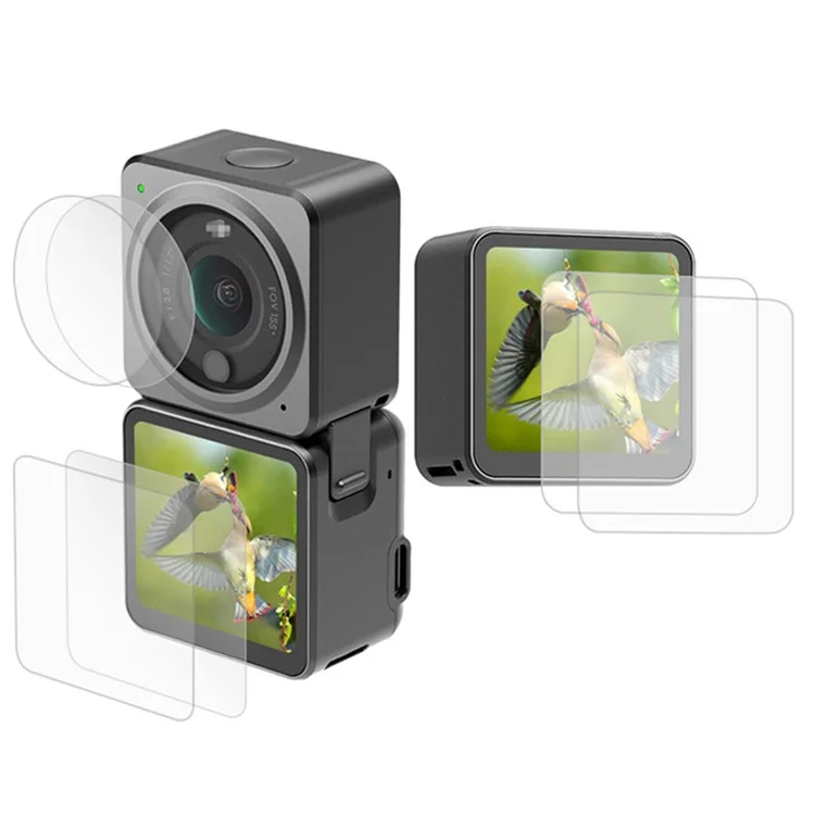 [Dual Screen Version] 2 Set AGDY04 High Definition Tempered Glass Camera Lens Screen Protective Film for DJI Action 2