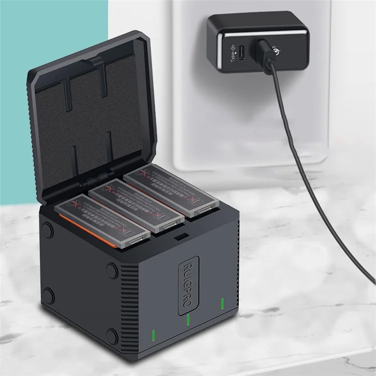 RUIGPRO AGDY39 Storage Type 3 Slots Battery Charging Box Fast Charger for DJI Osmo Action Camera