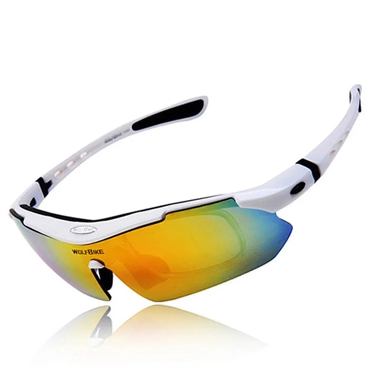 WOLFBIKE BYJ-013 Bicycle Cycling Glasses Sports Sunglasses Polarized Goggles with Interchangeable Lenses - White Frame