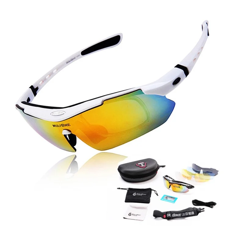 WOLFBIKE BYJ-013 Bicycle Cycling Glasses Sports Sunglasses Polarized Goggles with Interchangeable Lenses - White Frame