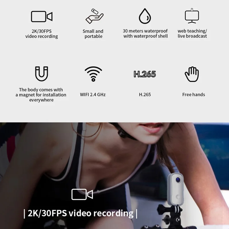 SJCAM C100+ Digital Camera 2K HD 30m Waterproof Thumb Action Camera Motorcycle Ride Recorder Webcam for Riding Cycling - Pink