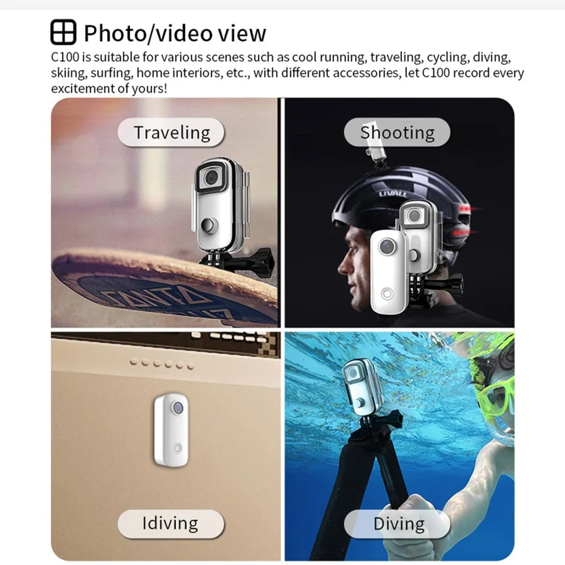 SJCAM C100+ Digital Camera 2K HD 30m Waterproof Thumb Action Camera Motorcycle Ride Recorder Webcam for Riding Cycling - Pink