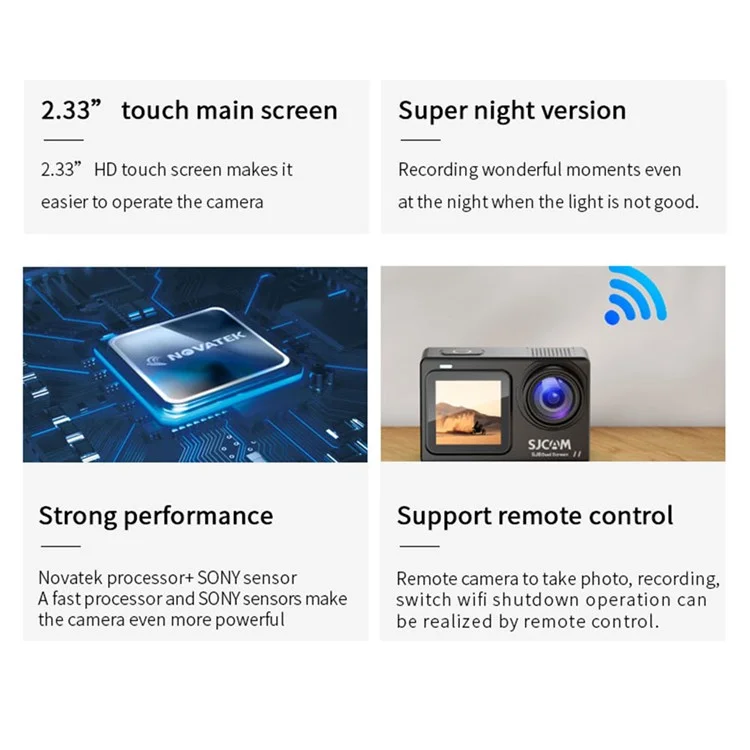 Caméra d'action à double écran SJCAM SJ8 2,33" Écran tactile 4K HD Multifonctions Étanche Enregistreur de conduite avec vision nocturne pour la photographie